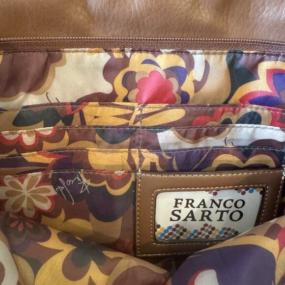 Franco Sarto Brown Faux Leather Handbag Purse Crossbody Shoulder Bag Pockets - Picture 3 of 16